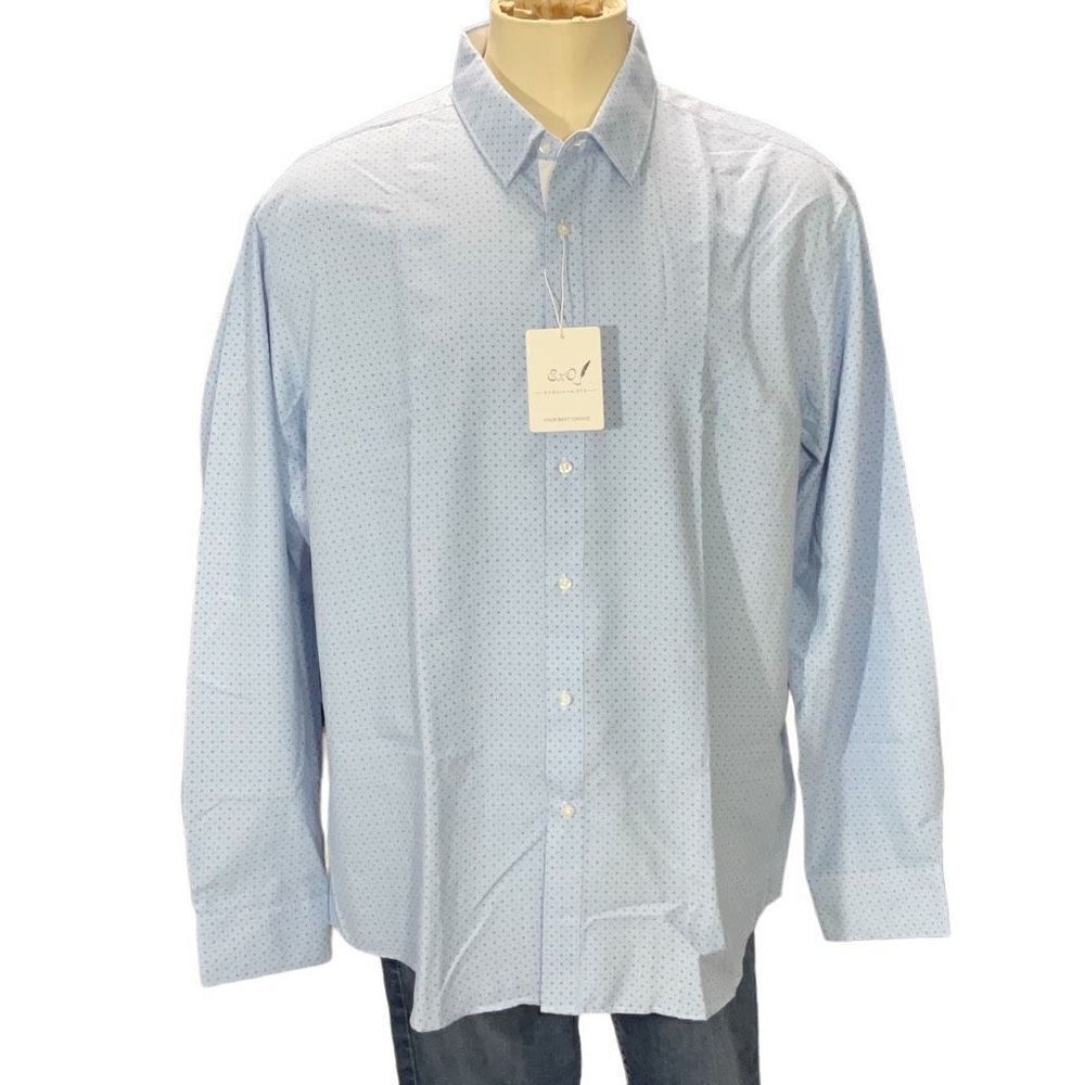 EXQ Exquisite ZFZ Wrinkle Free Blue Pindot Long Sleeve Button Front Shirt Sz XXL